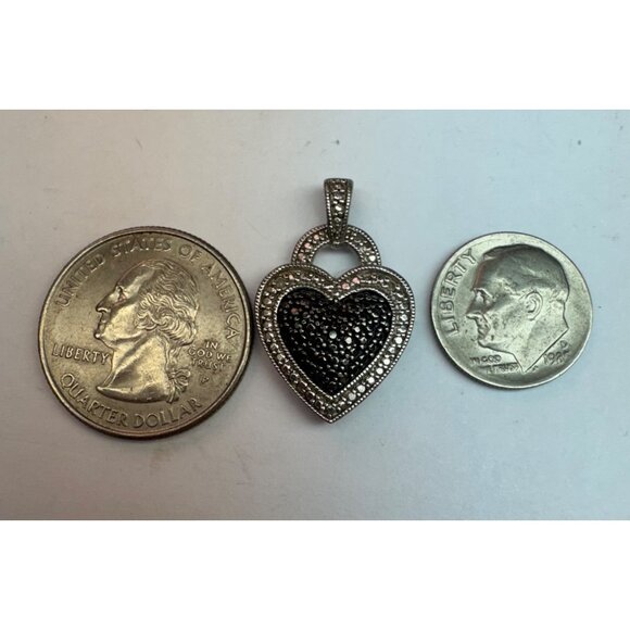 Estate Sterling Silver 925 Heart Pendant by SUN, Black & White Crystals, 3.0g - Picture 5 of 7